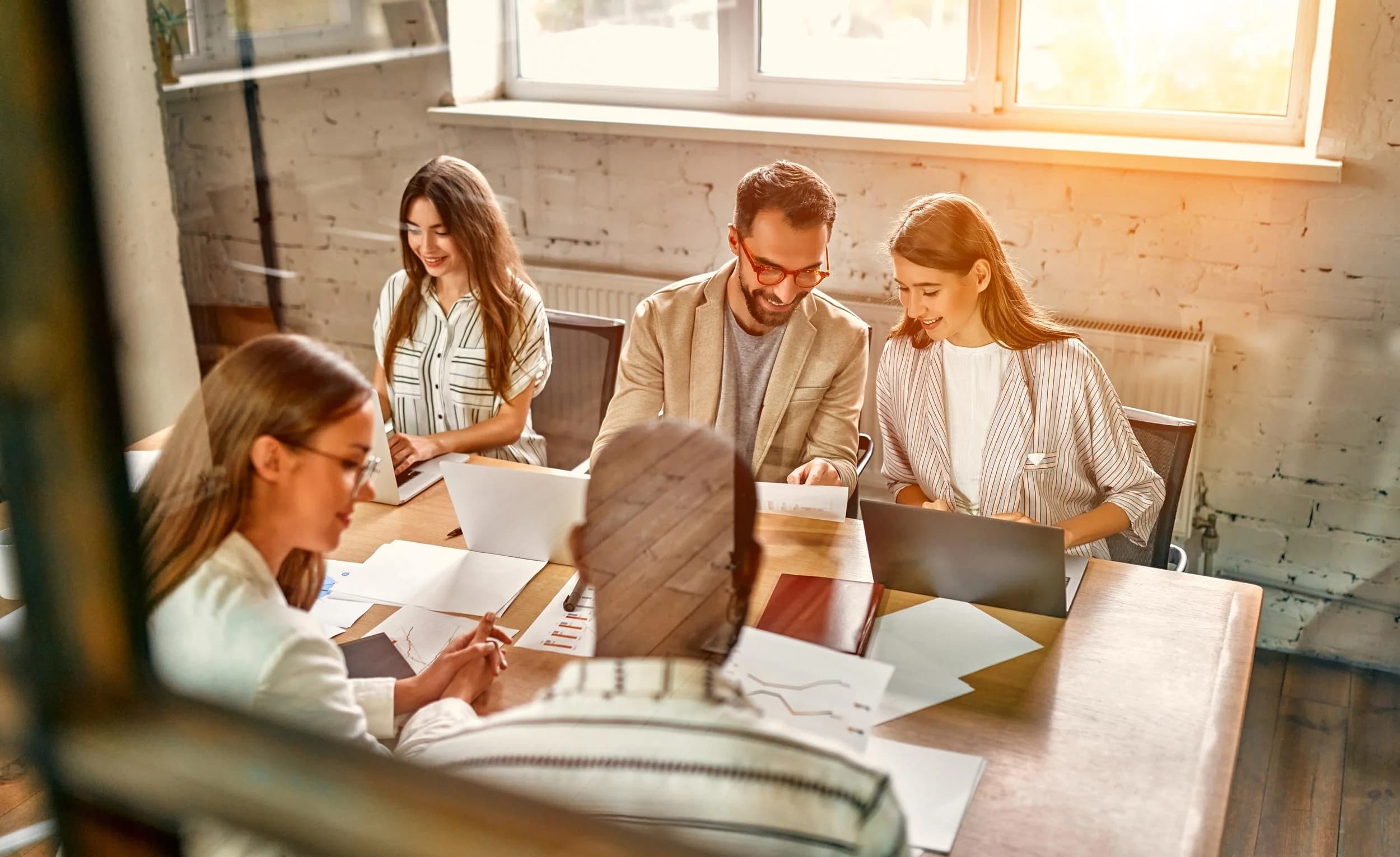 Business team collaborating around a table